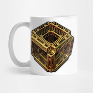 Three-dimensional fractal cube shape in gold tones Mug